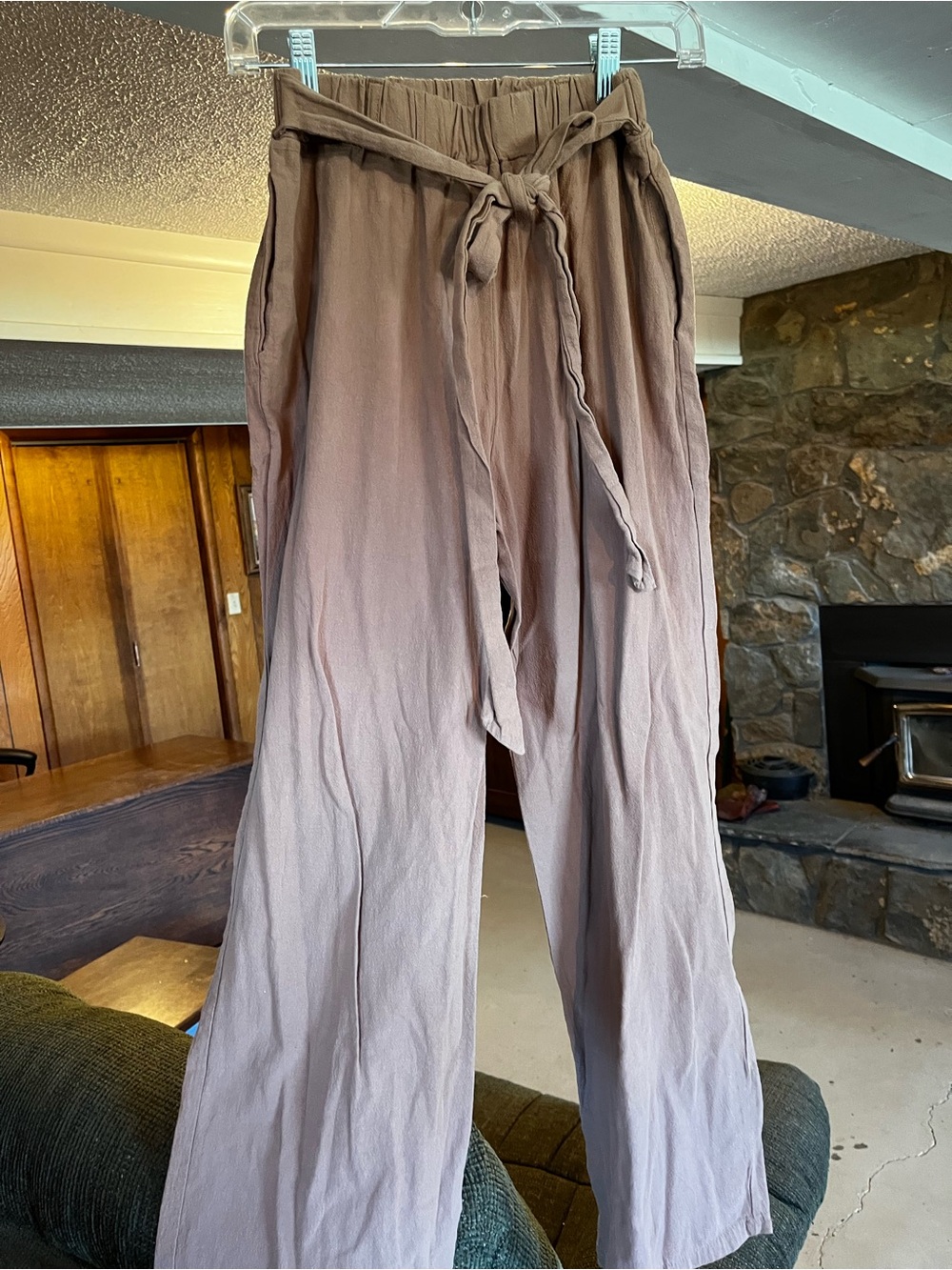 Women's High-Waist Tie-Belt Wide Leg Pants — Taupe